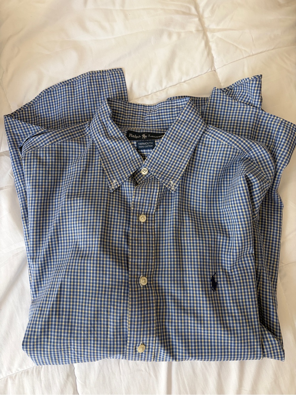 Ralph Lauren Men's Blue and White Gingham Button-Down Shirt